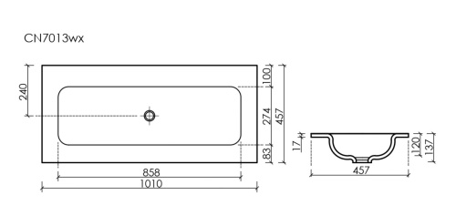 Раковина из сантехнического фарфора Ceramica Nova GRACE CN7013wx 100х50 накладная цвет белый без отверстий под смеситель - фото 3